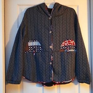 NWOT! Grey Button Down Whimsical Hooded Quilted Jacket! Size Medium!